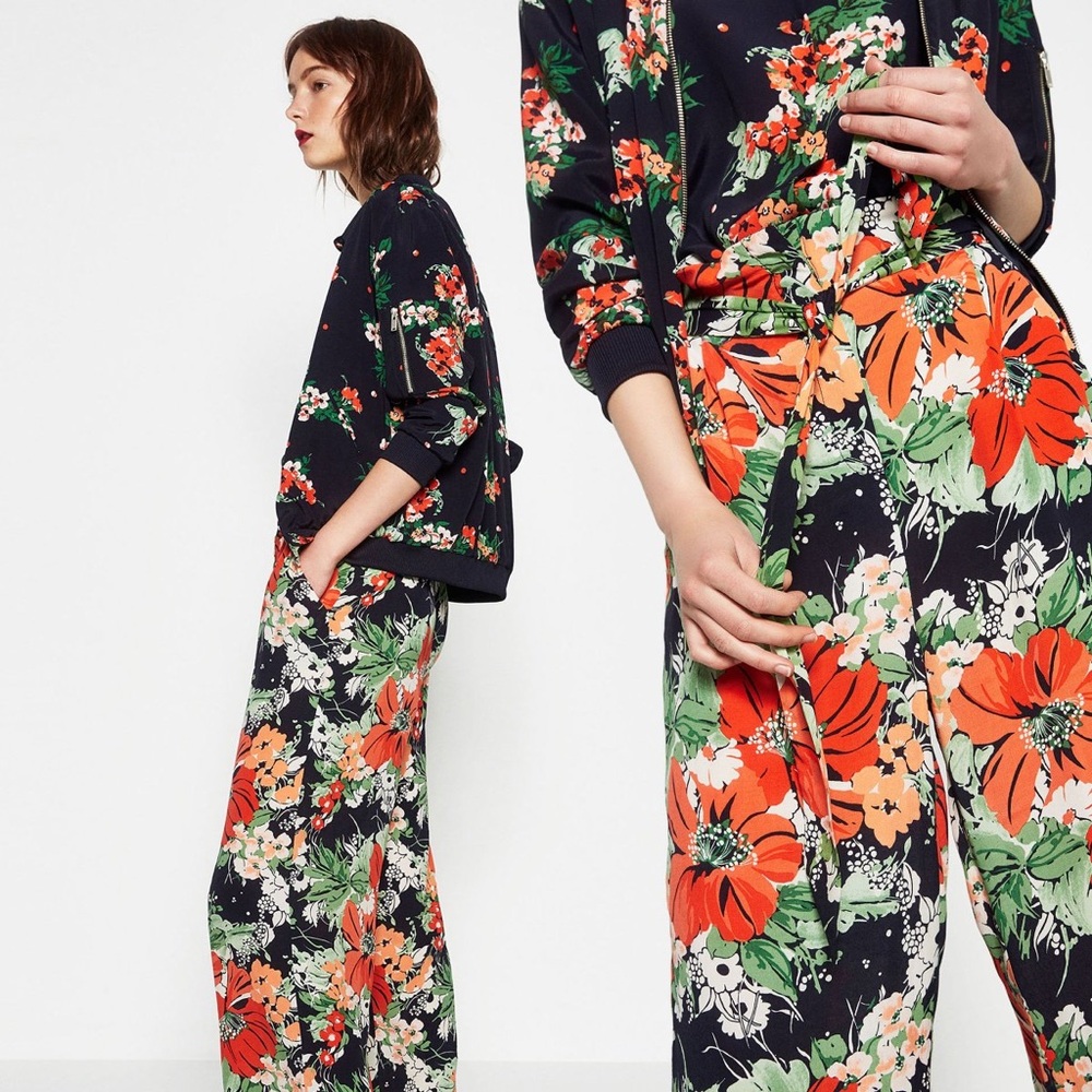 Zara Multicolor Floral Summer Beach Cover Up Pants High Waisted